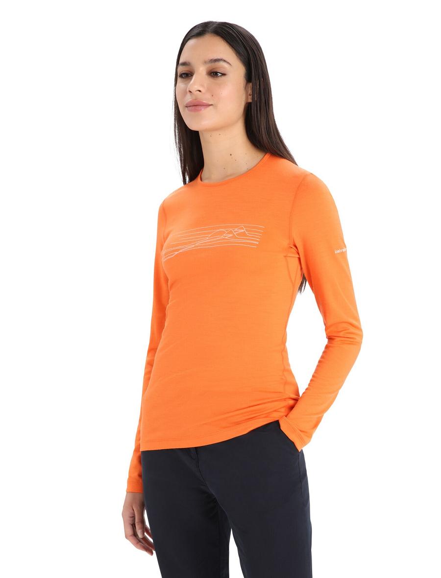 Flash Icebreaker Merino 200 Oasis Long Sleeve Crewe Ski Stripes Women\'s Base Layers | AU 1830UZGT